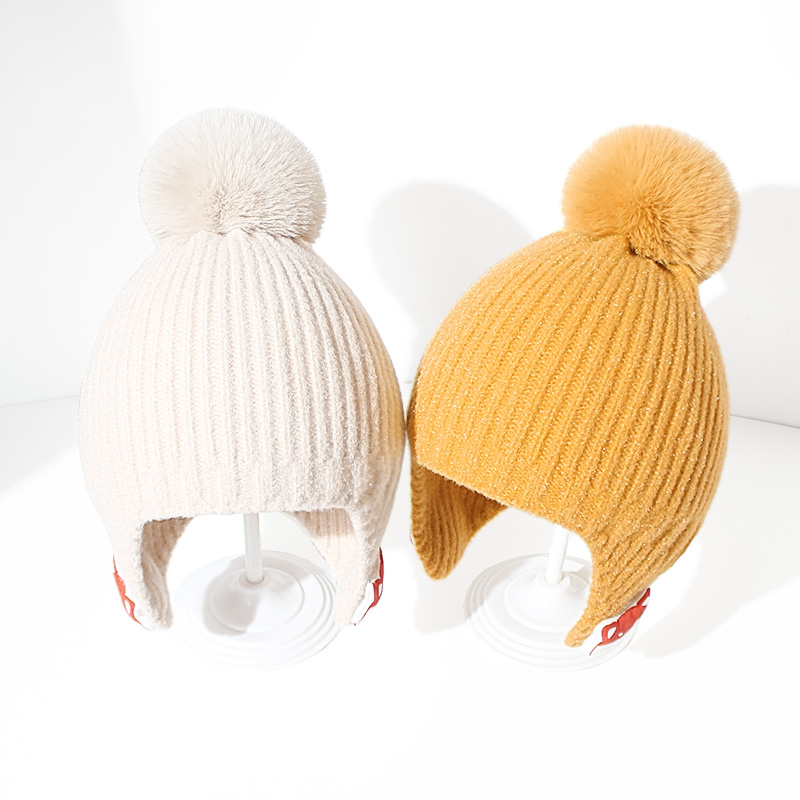 Girl Hat Autumn Winter Hat Baby Boy and Child Ear Hocket Dome with pure color cute knitting cap