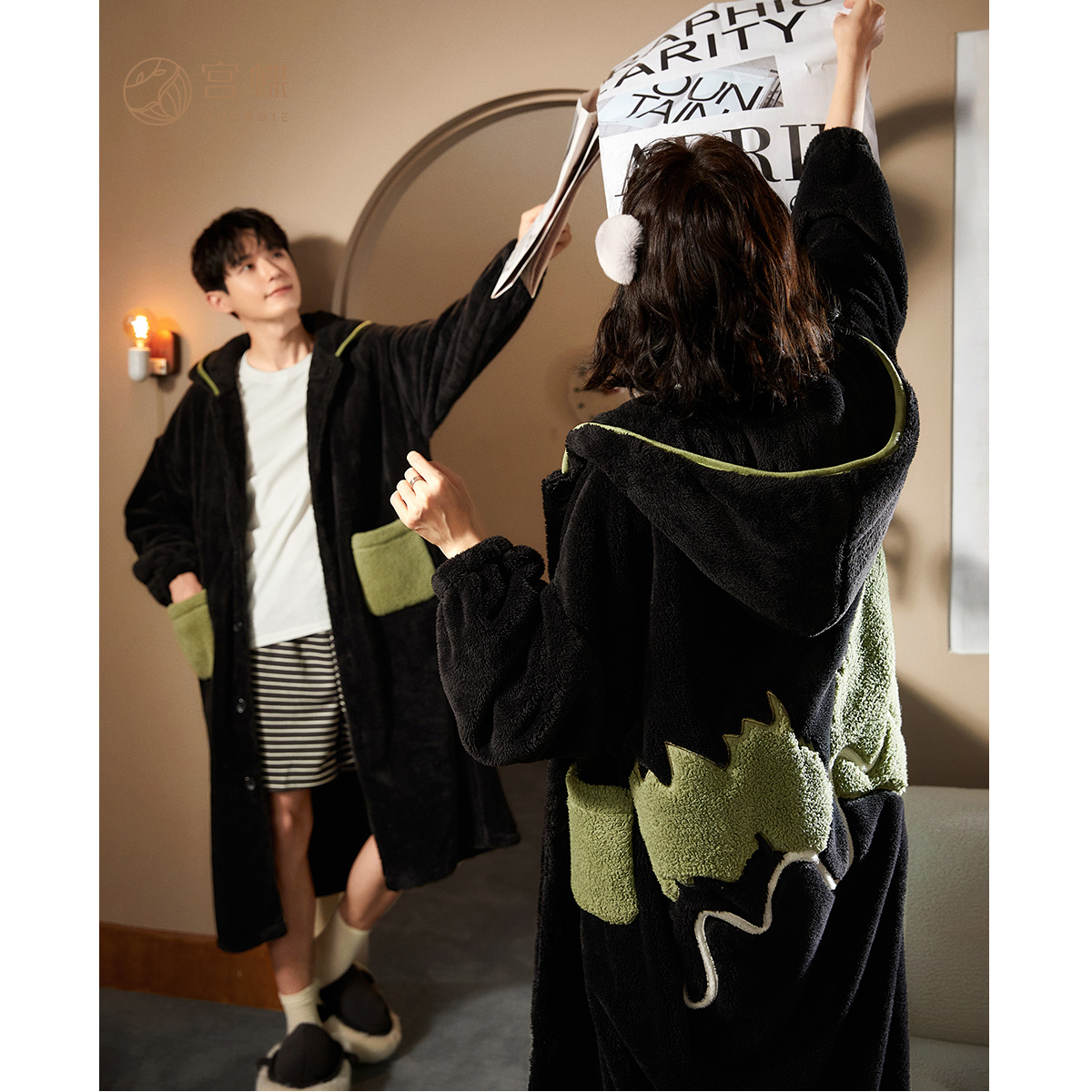 Palace Butterfly (Heat Storage Type) Coral Suede Lovers Pyjamas Women Autumn Winter Men Can Wear Sleeping Robes' Home Stay Warm-Taobao