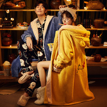 Disney Couple Pajamas Women's Autumn Winter Exterior Coral Fleece Pajamas Sleepwear Long Men's Bathrobes Home Clothing