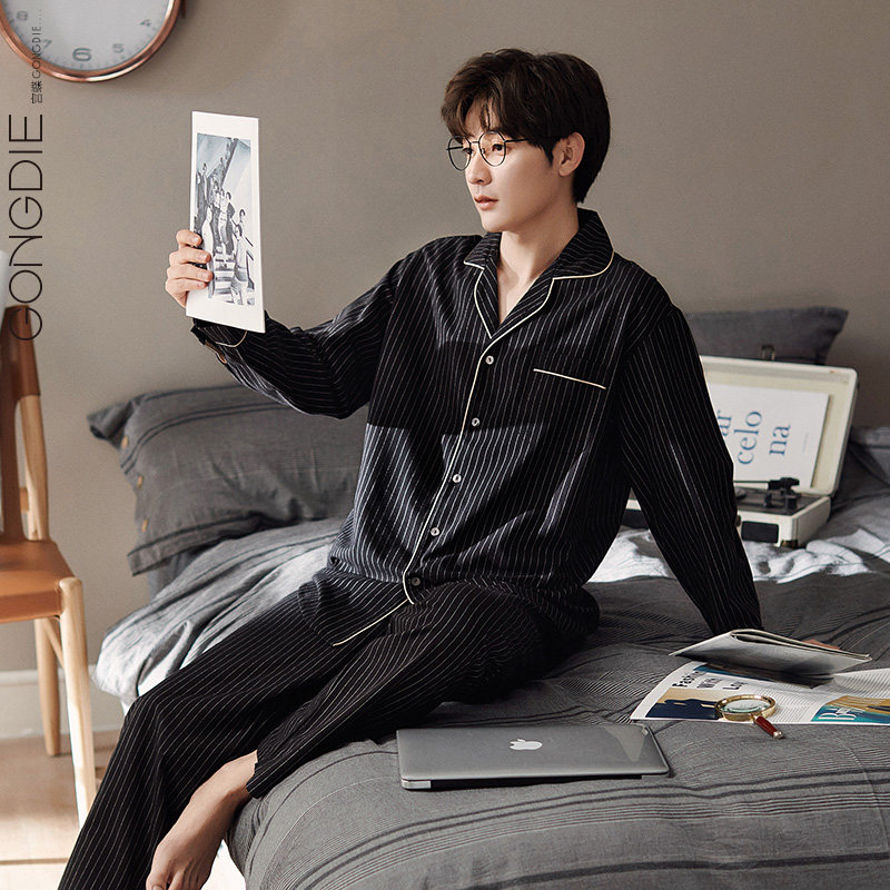 Palace Butterfly Sleepwear Men's Spring Autumn Season Pure Cotton Thin section Long sleeves 2022 New striped men's large size Sizes Home Suit Suit