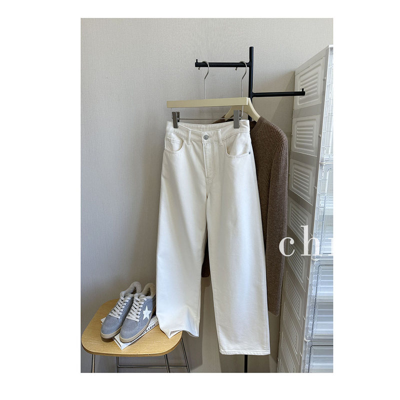 【Chne】By Carrie Versatile Magic Pants Comfortable Brushed Lining High-Waisted Straight-Leg Jeans 14258