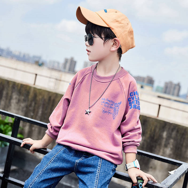 Boys' sweatshirt spring and autumn style middle child undershirt foreign atmosphere Korean version of the boy round neck long sleeve top handsome tide