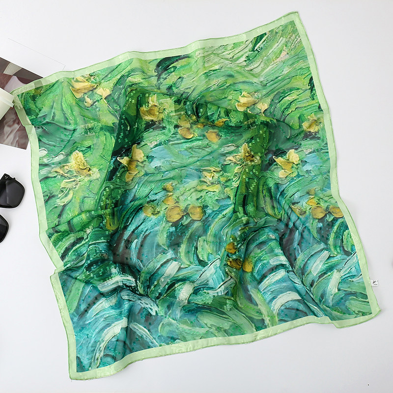 High-end oil painting style small square scarf for women, versatile and stylish thin silk scarf, high-end fashion scarf for middle-aged mothers, spring and autumn scarf/neck scarf