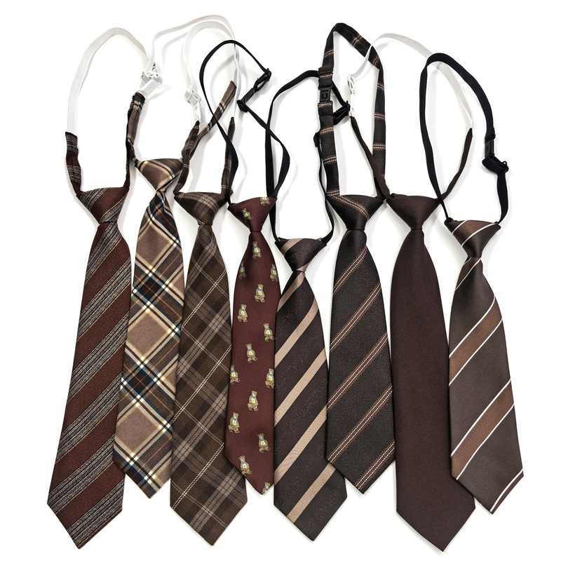 Cool Retro Melard No-Tie Striped Tie for Men, Coffee Khaki Color, Female Students' Daily Shirt, Casual and Versatile Cool Retro Melard No-Tie Striped Tie for Men, Coffee Khaki Color, Female Students' Daily Shirt, Casual and Versatile