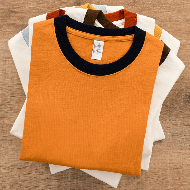 American Retro Ringertee Heavyweight Thick 260g Combed Cotton Pure Color Nostalgic Campus Style Short-Sleeved T-Shirt for Men and Women American Retro Ringertee Heavyweight Thick 260g Combed Cotton Pure Color Nostalgic Campus Style Short-Sleeved T-Shirt for Men and Women