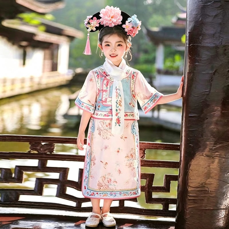 Children's Qing Dynasty Court Costume Summer New Style 2026 Girls' Hanfu Ancient Costume Embroidery Children's Qing Dynasty Court Costume Summer New Style 2026 Girls' Hanfu Ancient Costume Embroidery