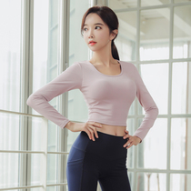 Yoga suit top Womens autumn and winter long-sleeved sexy fitness suit with chest pad Elastic tight training running sports T-shirt