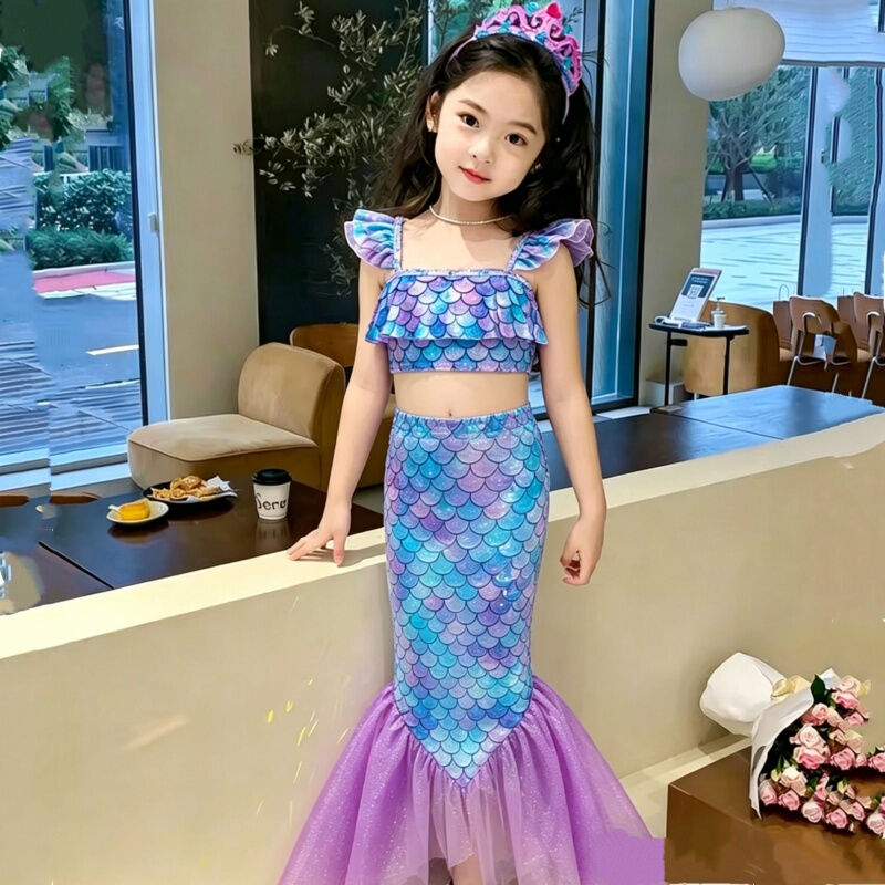 New Style Girls' Mermaid Tail Suit Children's Princess Swimming Beach Hot Spring Resort Water Park Fishtail Skirt