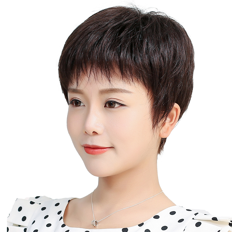 Wig for Women, Full Head Cover, Elderly Mother Style, Real Human Hair, Women's Wig Cap, Short Hair, Natural Wig Set