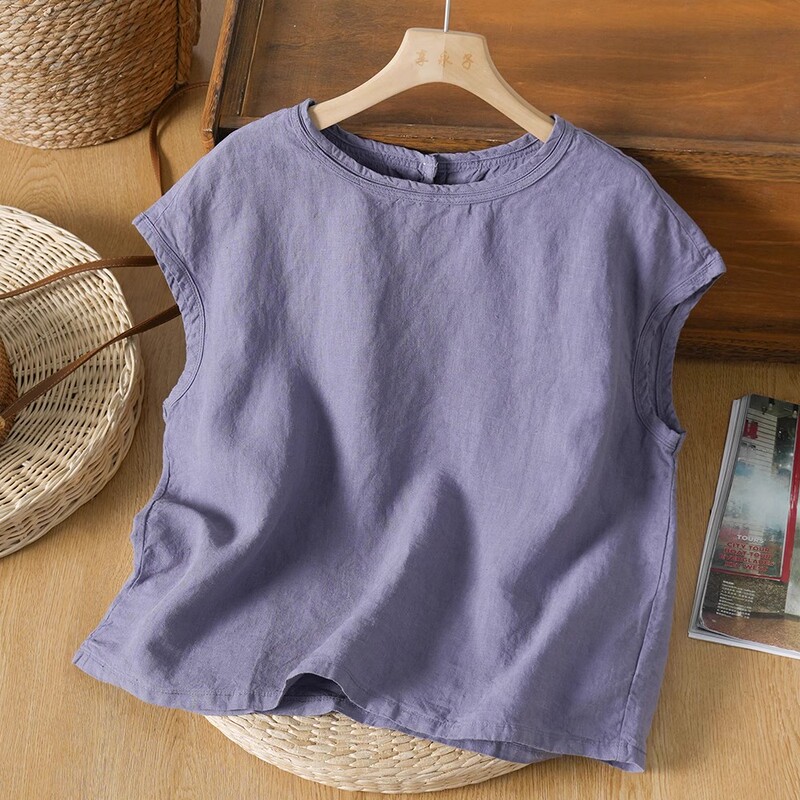 Big Sale Clearance ~ Counter Removal of Cotton and Linen Sleeveless Tops for Women, Loose and Slim, Retro Thin Linen Short-Sleeved Shirts