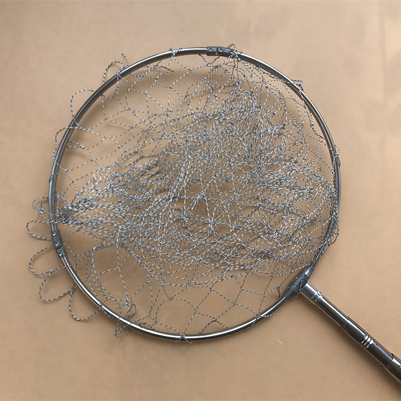 Round solid stainless steel Hercules line 3-section folding racket net big fish fishing net pocket telescopic fishing gear