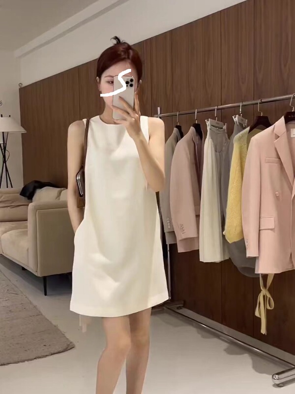 Gentle French Style Sleeveless Dress, Summer Retro High-End Elegant Loose Slimming Vest Short Skirt