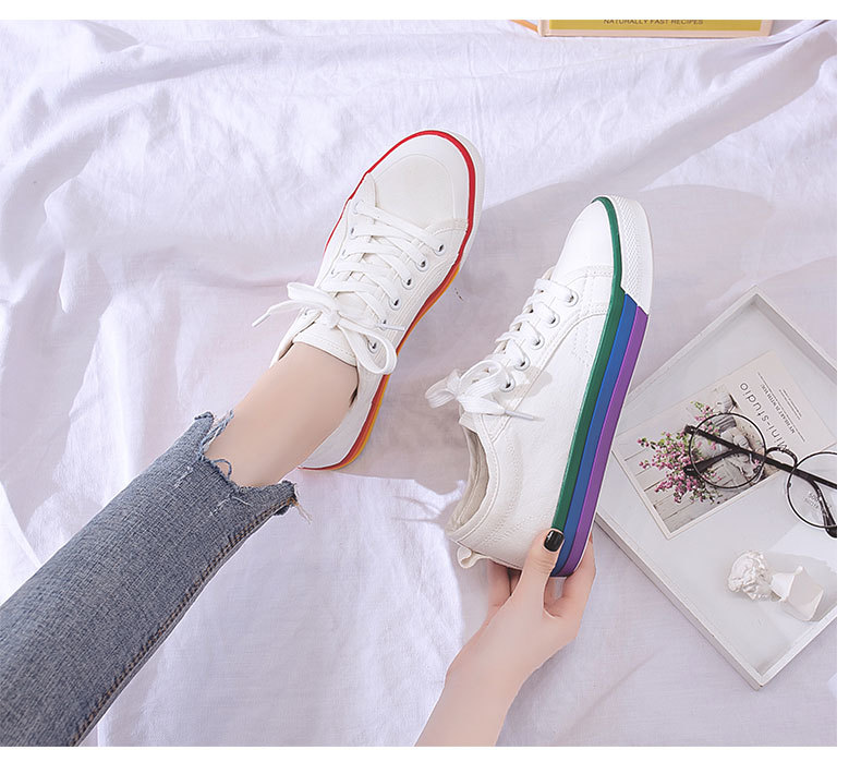 Mùa hè 2019 mới giày cầu vồng trắng nữ 鸳鸯 đế thấp ren vải ren hoang dã giày đế bằng thoáng khí - Giày cắt thấp giày louis vuitton nữ chính hãng