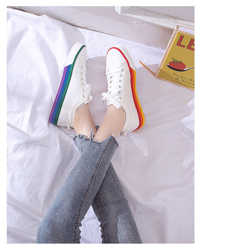 Mùa hè 2019 mới giày cầu vồng trắng nữ 鸳鸯 đế thấp ren vải ren hoang dã giày đế bằng thoáng khí - Giày cắt thấp giày louis vuitton nữ chính hãng