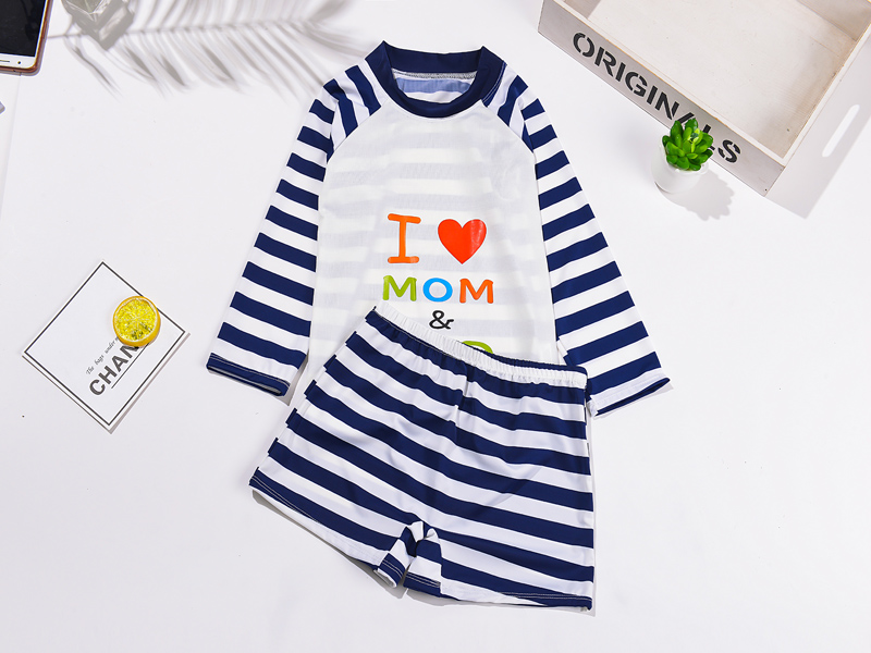 Đồ bơi mới cho bé trai và bé gái 2018 trẻ em lớn và trẻ em chia ba mảnh phù hợp với mũ lưỡi trai đồ bơi sọc bikini cho trẻ
