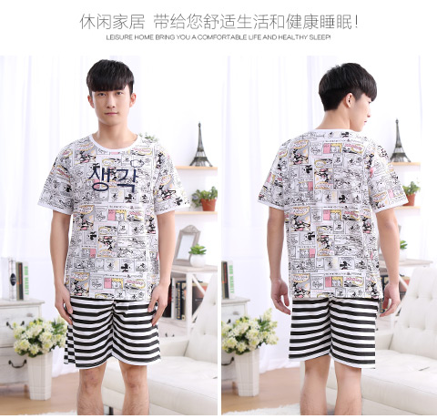 Mùa hè đồ ngủ tuổi teen nam trẻ nhỏ mã bông cộng với phân bón XL tay áo ngắn quần học sinh nam phù hợp với đất pijama lụa