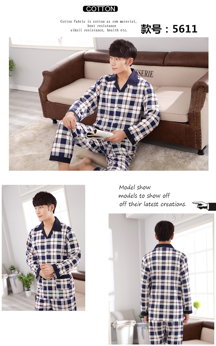 Mùa xuân và mùa thu cotton kích thước lớn đồ ngủ nam trẻ trung mùa thu và mùa đông Mô hình đồ lót nam trung niên dài tay phù hợp với dịch vụ nhà thời trang trung niên