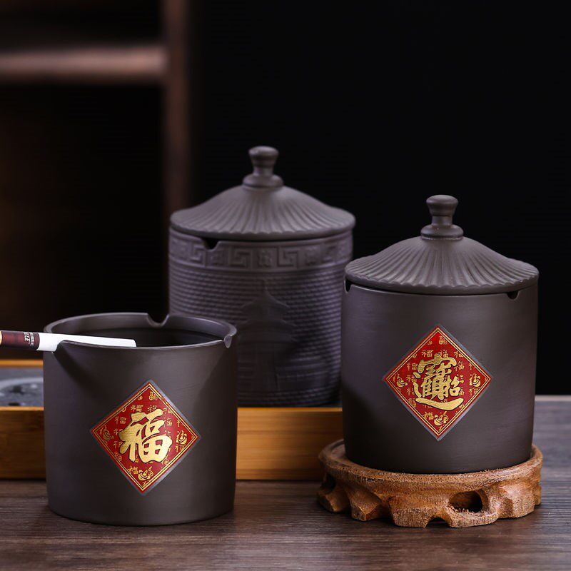 Purple sand ashtray with cover function windproof fly ash ceramic creative personality fashion home living room without cover decoration