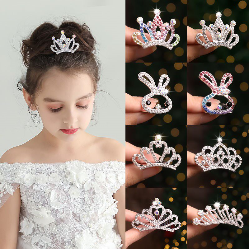 Crown tiara children's princess rhinestone crown hairpin Korean hair hoop baby birthday small crown girl hair accessories