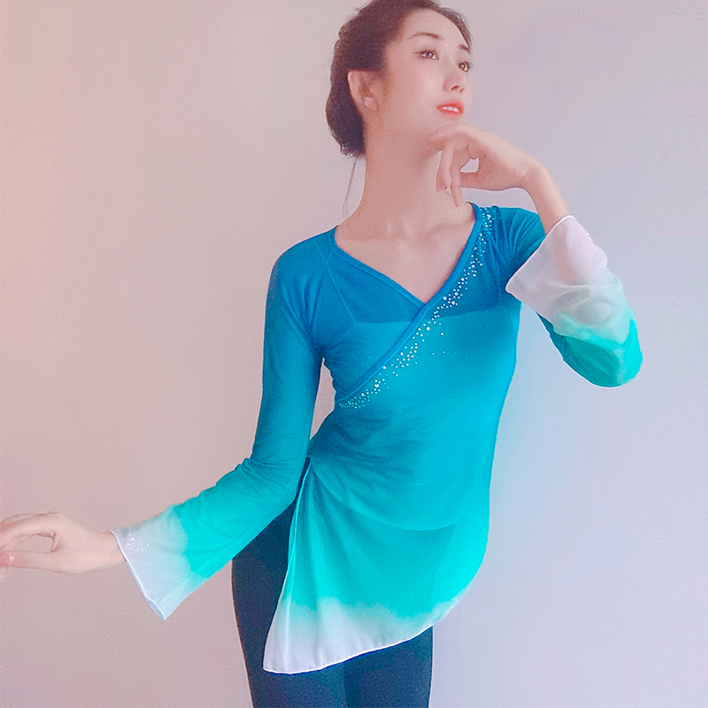 Classical dance basic training gauze practice clothes performance clothes long-sleeved teacher clothes Ailian said elegant gauze gradient dance clothes