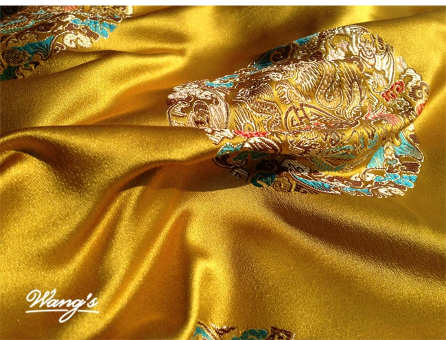 Wang thủ công màu vàng sáng phong cách Trung Quốc hoàng gia quý tộc cổ điển vải satin satin vải DIY