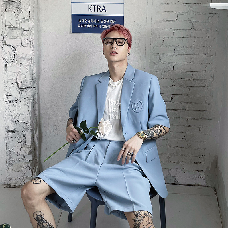 (Love to wear help) Summer short sleeve suit suit men's loose ins and fall sensation net red advanced senses West suit ruby