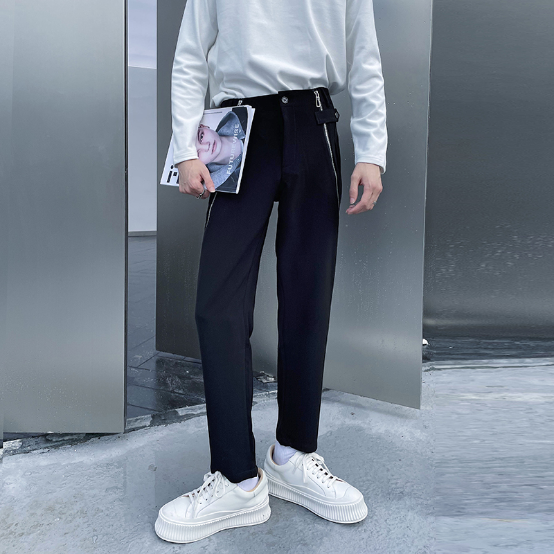 (Love to wear) zipper design feeling small group pants men slim small feet anti-wrinkle drop fashion pants advanced