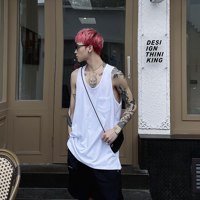 (Love Wear help) Leisure sport vest Men's loose ins Tide Cards Fitness sleeveless T-Shirt Handsome Pure Cotton Brief