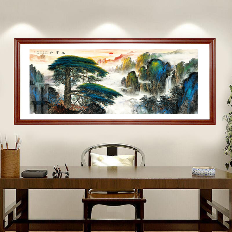 Welcome pine murals office landscape characters hanging Feng Shui backing mountain lucky living room decoration rural middle hall background wall