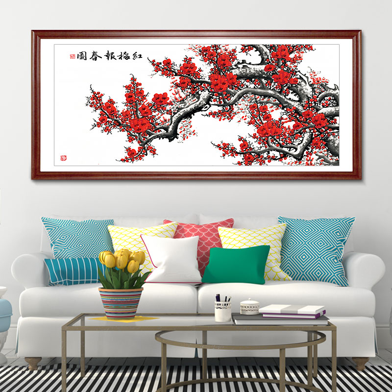 Spring Manearthly Chinese painting Water ink Plum Blossom Painting Newspaper Spring Map Landscape Country Painting Living-room Sofa Background Fresco Decoration Painting