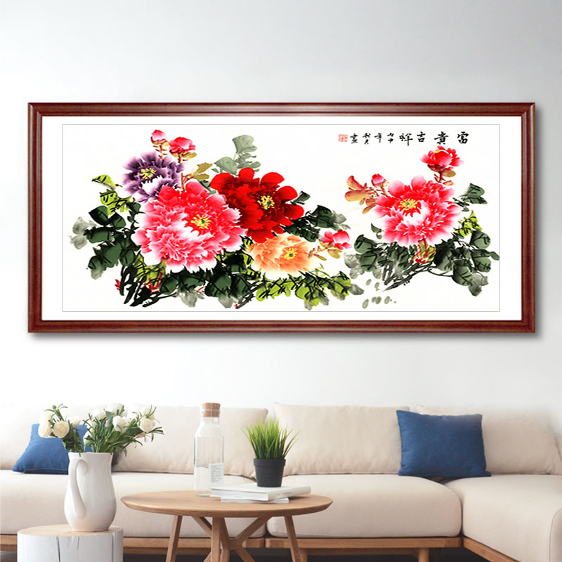 Peony hanging painting flower opening rich living room painting Peony flower decoration painting Middle Hall Mudantu Feng Shui Feng Paintings of the National Paints