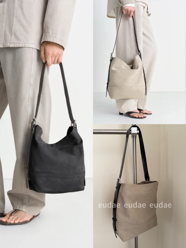 Niche Lem Style Unisex Linen Color Belted Tote Small Size Single Shoulder Crossbody Tote Volcano Black Eudae