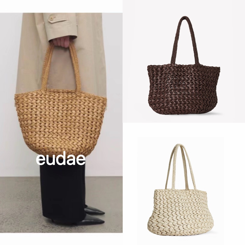 Row Series Estelle Raffia Straw Bag, Raffia Vacation Stylish and Relaxed Single-Shoulder Straw Bag for Women Eudae