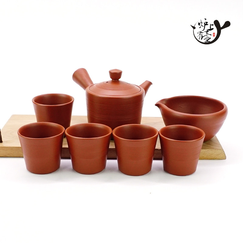 Tokoname, Japan, the first generation of Yoshikawa Snow Hall, Yixue Zuo Zhu mud tea set, side-handled teapot, wooden box
