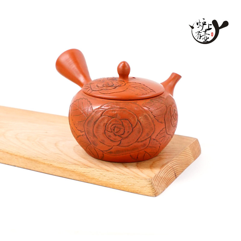 Japan imports Changslide burnt jade photogenic plum original Guanglong Zuo mud side to make the emergency teapot handmade teapot