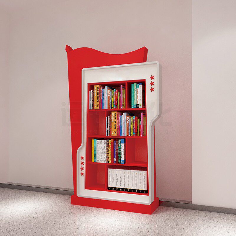 Party Building Bookshelf Red Theme Brief Creative Reading Activity Room Culture floor containing storage Storage Cabinets
