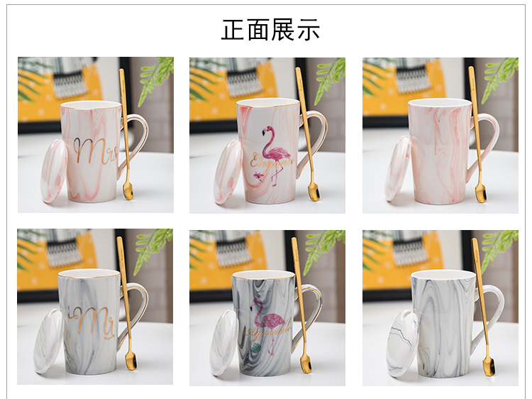 Mug ins hồng cô gái tim cẩm thạch chén gốm Bắc Âu vài cốc cốc cà phê có nắp đậy muỗng