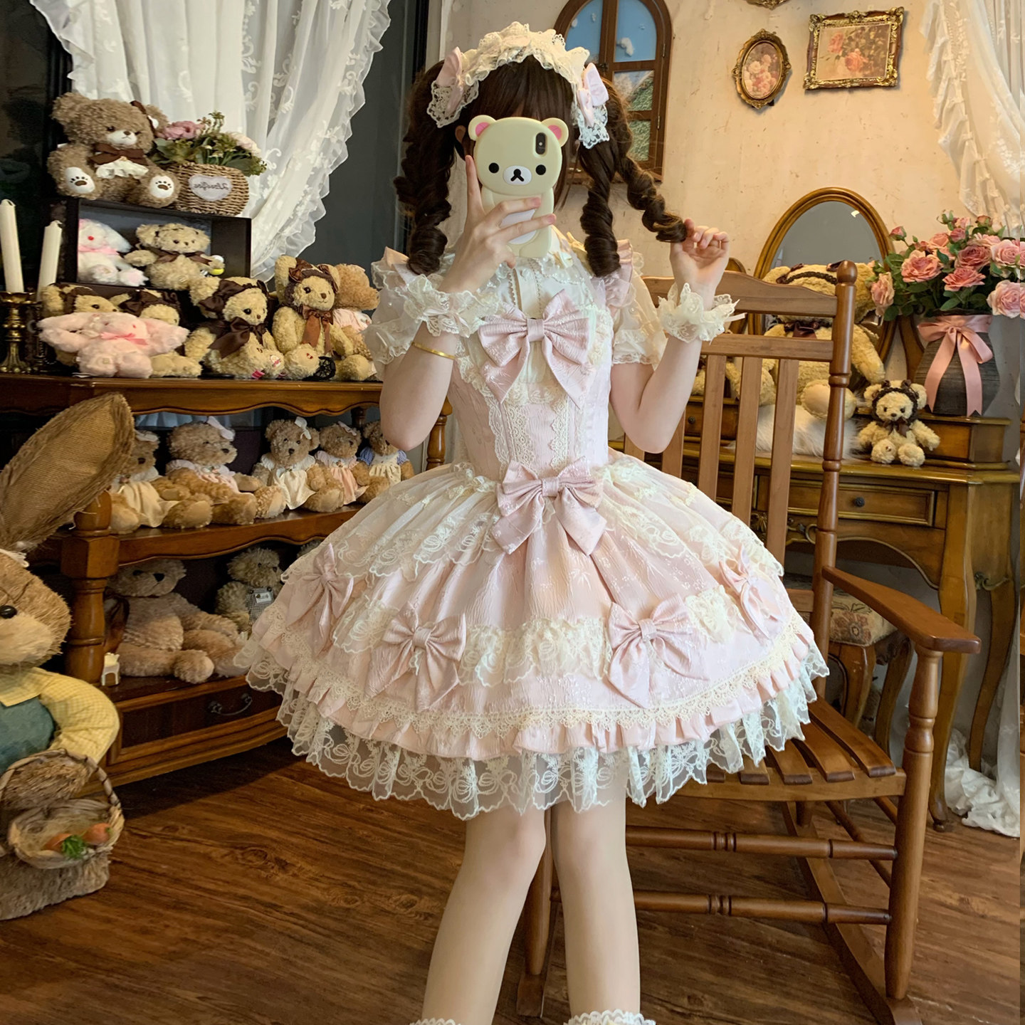 [Puff Heart Knot] Milk Puff~ Original Design Lolita Dress Sweet Wedding Jsk Strap Dress