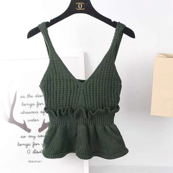 2018 thu đông nhỏ tươi xù đan áo len nữ nhỏ sling ngắn áo len ngắn vest không tay áo khoác nữ hàn quốc