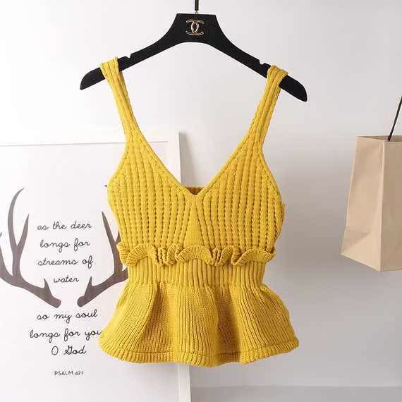 2018 thu đông nhỏ tươi xù đan áo len nữ nhỏ sling ngắn áo len ngắn vest không tay gile vest nữ