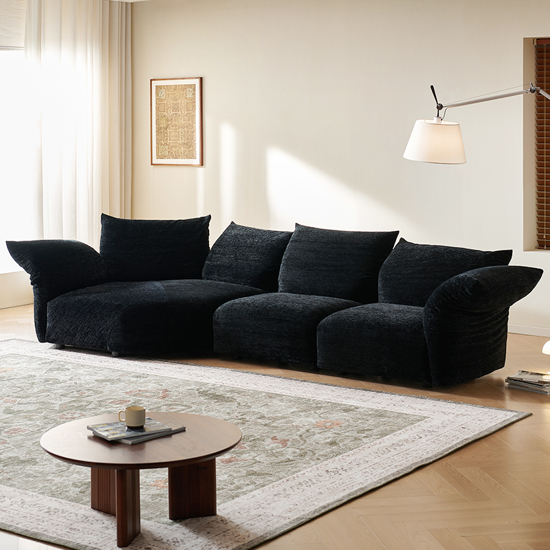 Xixijia |   Steel Frame Petal Sofa, Italian Chenille Fabric Sofa, Special-Shaped Curved Chaise Longue Sofa