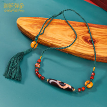 (Garay Blue Everest) West Asia Natural Old Red Manau with beads Green Degree Mother Heaven Beads Lock Bone Chain Eight Eyesare men and women