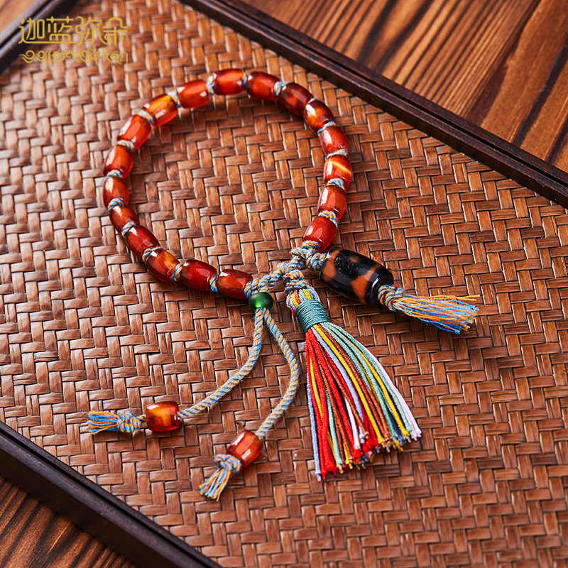 (Carah Blue Everest) rare Western Zhou Manau Beads Hand Strings Three Eyesare of the Tibetan Ethnic Wind and Diamond Knots