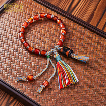 (Carah Blue Everest) rare Western Zhou Manau Beads Hand Strings Three Eyesare of the Tibetan Ethnic Wind and Diamond Knots