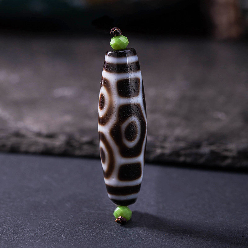 (Jialan Dzi Beads) Tibetan Pure Old Mine Agate Dzi Bead Six-Eyed Dzi Bead Pendant Men and Women Clavicle Chain