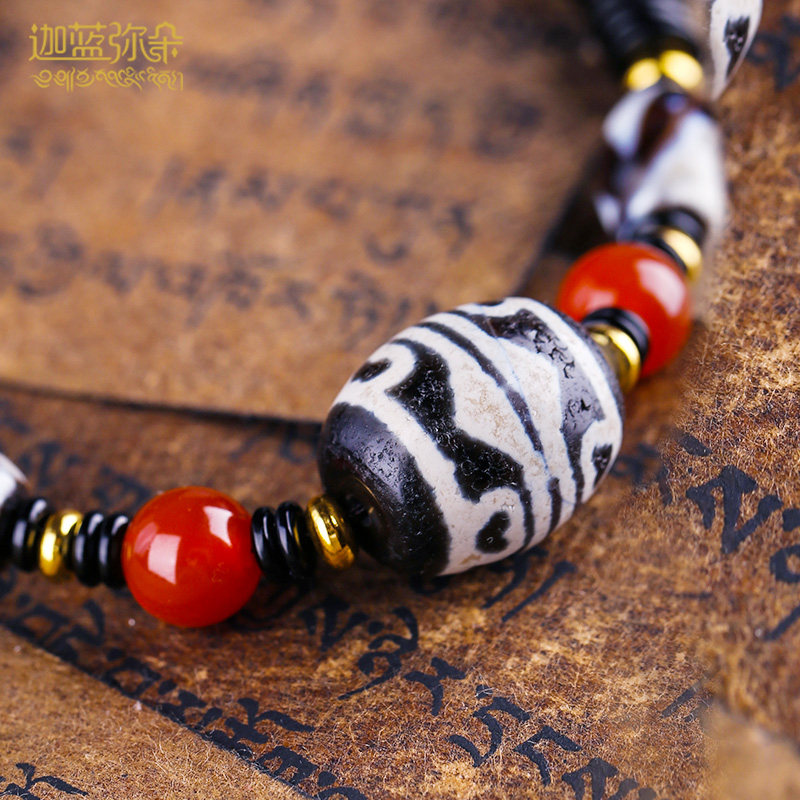 (Ka Blue Sky Bead) Natural Tiger Tooth Ruyi Dzi Agate Tibetan Collarbone Chain Accessories Gift for Men and Women