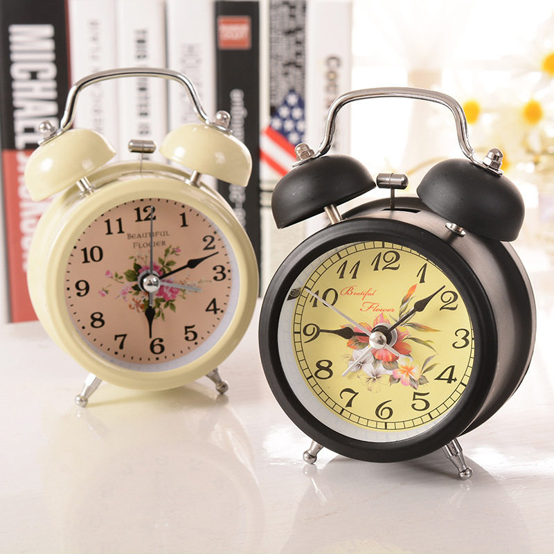 Flower noodles with light creative beating alarm clock Eurostyle retro alarm clock student bedroom jumper with metal alarm bells