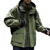 Мужская дорожная ветрозащитная демисезонная куртка с капюшоном, флисовый удерживающий тепло мужской комплект, оверсайз