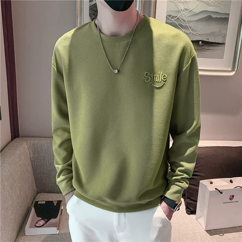 Мужская осенняя демисезонная трендовая универсальная толстовка, брендовый базовый приятный телу тонкий лонгслив, свободный крой