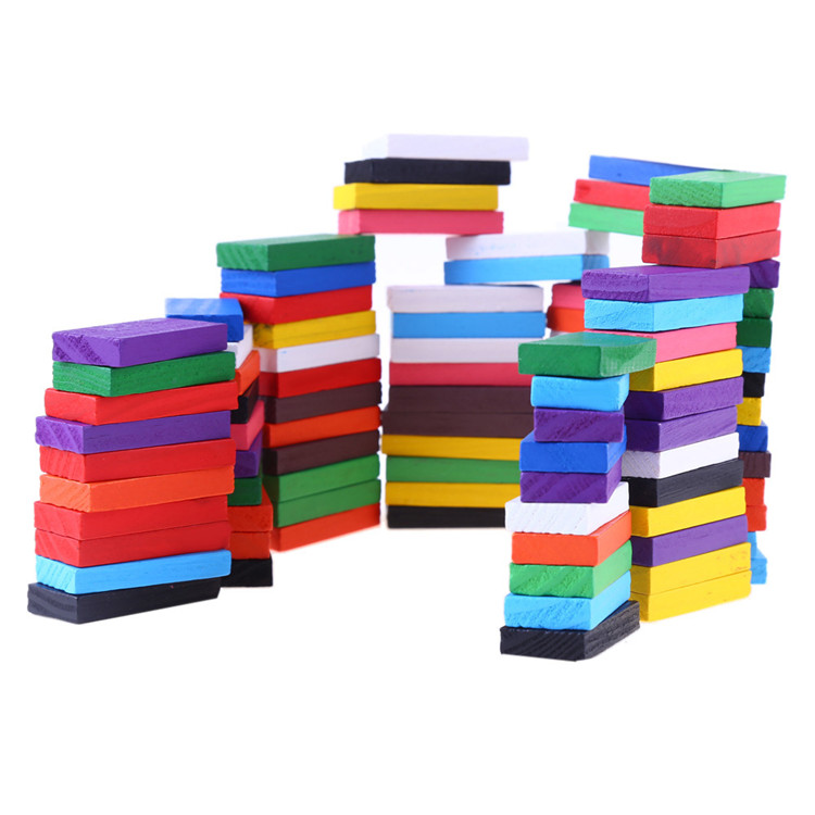 Đồ chơi bằng gỗ 100 miếng domino cầu vồng Khối gỗ cho trẻ nhỏ Đồ chơi giáo dục mầm non - Khối xây dựng đồ chơi rút gỗ